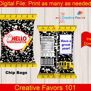 Kindergarten, Composition Notebook, Welcome Back To School Chip Bag, First Day of School Chip Bag, Teacher Chip Bag, Back To School