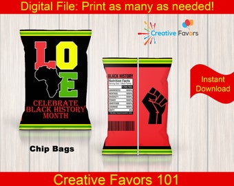 Love Celebrate Black History Chip Bag African American Party Favors Digital Chip Bag Template Black 365 Chip Bags Instant Download