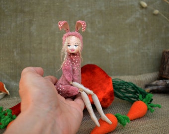 Кукла кролика, плюшевая кукла кролика, розовый кролик, плюшевый кролик, маленький кролик, изящный подарок, оригинальный подарок