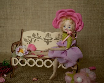 Текстильная кукла, кукла Тедди, Карманная кукла, Маленькая кукла Фэй, Коллекционная кукла, Розовая кукла, Флорист Подарок