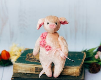 Cute piggy, teddy piggy, pink pig, piggy toy, baby piggy, indoor piggy toy, artist teddy pig