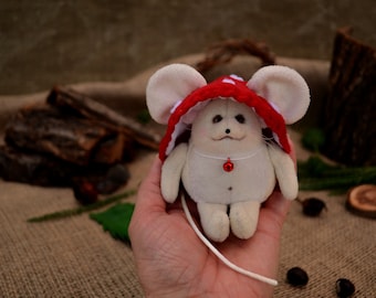 Мышь игрушка, плюшевая мышь, мышь, мышь в шляпе, плюшевая мышь, муха агарическая мышь, символ 2020 года