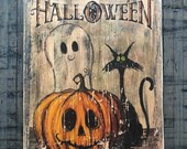 HALLOWEEN Rustic Happy Halloween Wood Sign Pumpkin Ghost Black Cat Jack Indoor Outdoor Halloween Decor Orange Custom Decorations Unique Scar