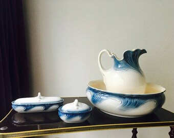 Antique Beauty!!! Villeroy and Boch Mettlach Pitcher with Wash basin set of 4 numbered