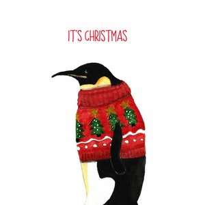 Pinguino in una carta di Natale jumper, pinguino, originale, acquerello, amante pinguino