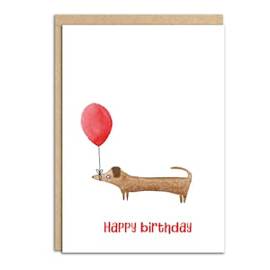 Wursthund mit Ballon Geburtstagskarte (Code SM038)