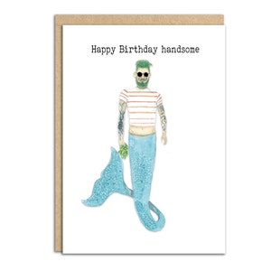 Joyeux anniversaire tatouage merman hipster carte (code SM012)