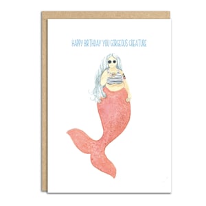 Lichaam positieve tattoo 'ed, thee liefdevolle zeemeermin verjaardagskaart (code SM013)