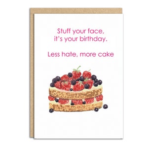 Amateur de gâteaux, gâteau d’anniversaire, farcir votre visage, amateur de nourriture, fraise, myrtille, carte peinte à l’aquarelle (SM059)