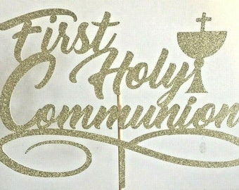 Cake Topper Gold Glitter First Holy Communion