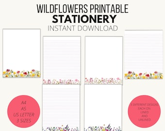 beautiful paper for writing Wildflower Digital Writing Paper Set - 3 Unique Designs on Lined & Unlined Pages - Instant Download A4, A5, and US Letter Sizes