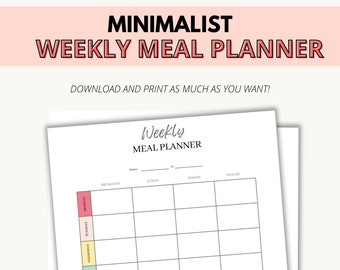 Meal Planner Printable, Weekly Meal Planner, Food Diary, Recipe Card, Food Journal, Printable PDF, Grocery List, A4, A5, US Letter size