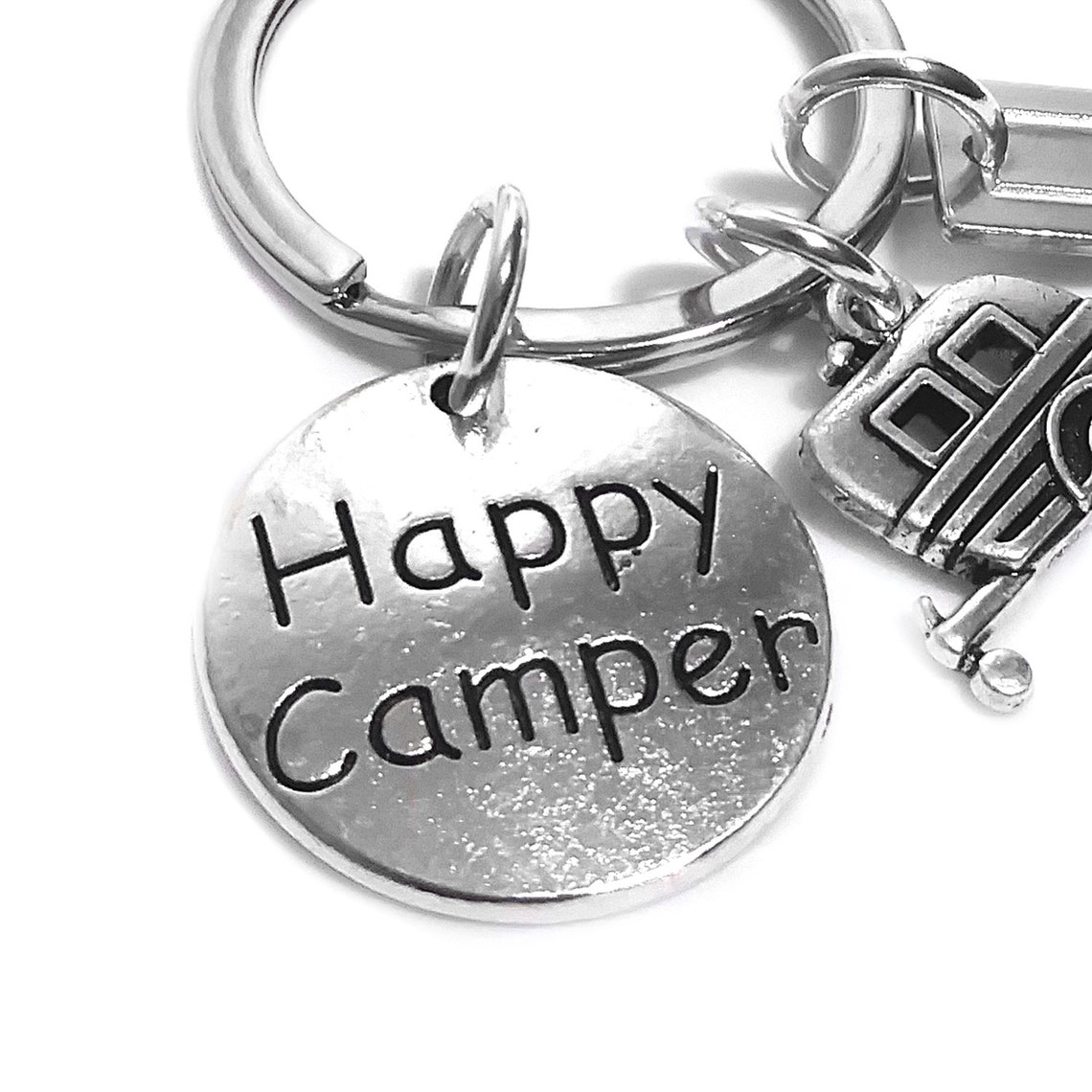 Happy Camper Keychain Personalized Camping Trailer Birthday Etsy