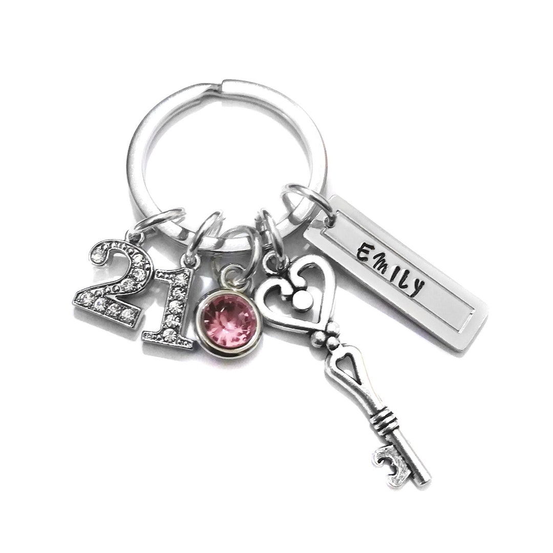 21st Happy Birthday Keychain Rhinestone Numbers Personalized Etsy