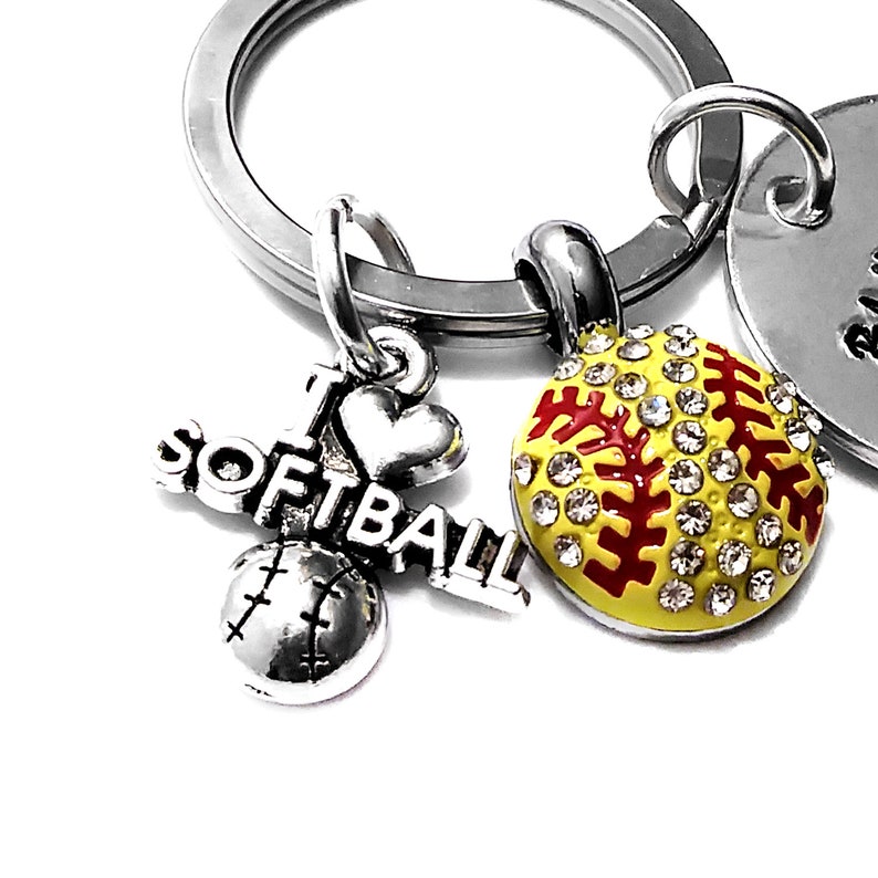Softball Keychain Girls Personalized Hand Stamped Sports Etsy
