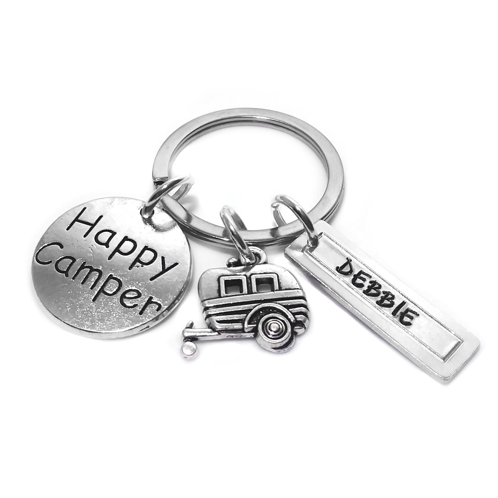 Happy Camper Keychain Personalized Camping Trailer Birthday Etsy