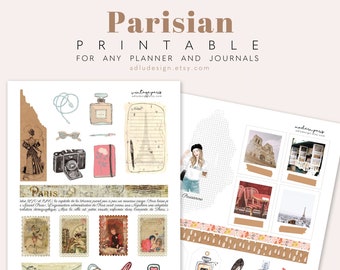 A4 Parisian Stickers for Journals and Planners, Paris Theme, Vintage and Decorative, Printable and Digital, PDF & PNG