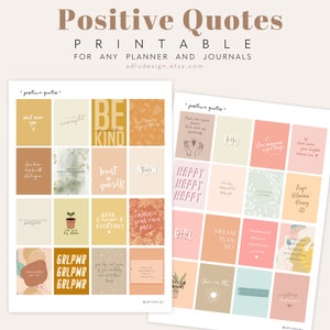 Cartoline con citazioni positive per diari e pianificatori, adesivi ispiratori, parole motivazionali, taccuino stampabile e digitale, PDF e PNG