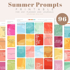 96 Summer Prompts for Journaling, Write and Reflect on Self-discovery, PDF & PNG Stickers, Digital Notebook Compatible