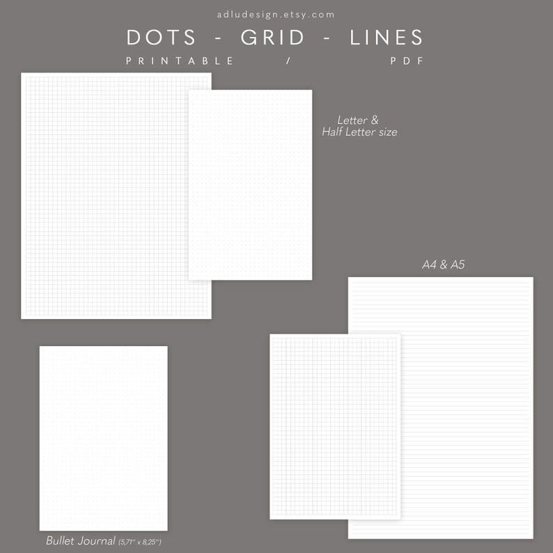 Writing Paper Set Printable, Dots Grid & Lines Paper, Study Notes ...
