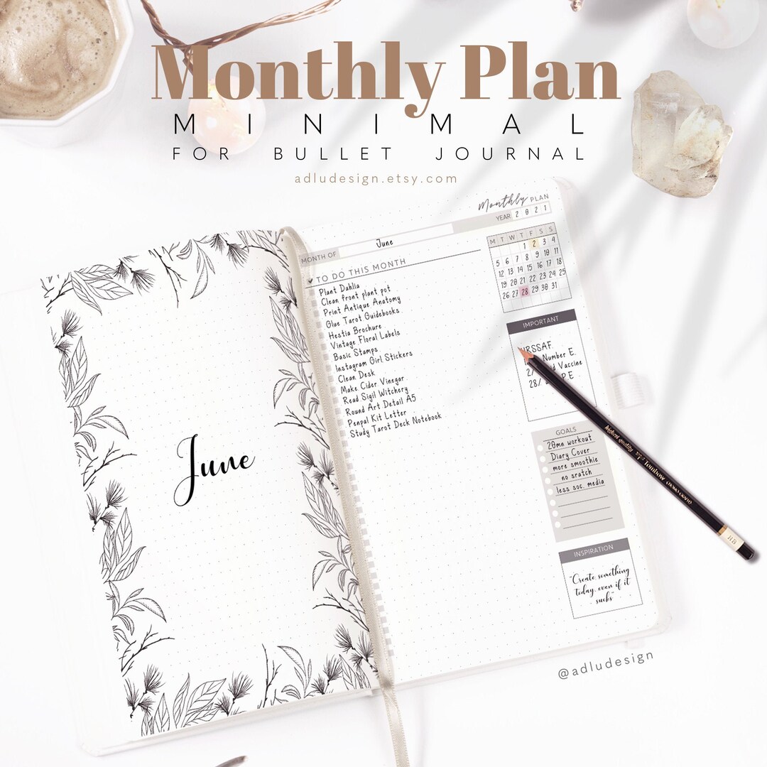 Monthly Plan Printable for Bullet Journal, Kit Insert for Bujo, Monthly ...