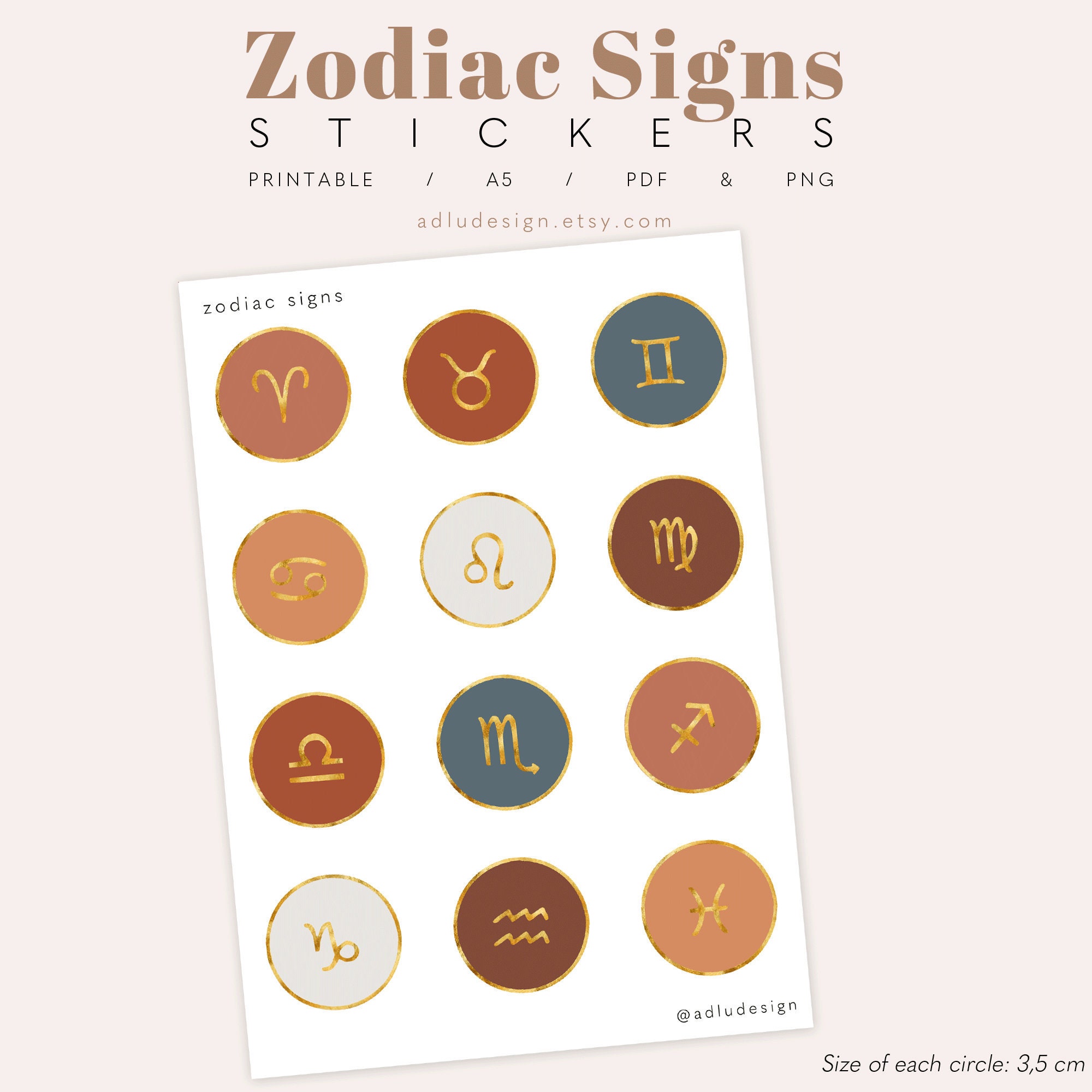 Zodiac Signs Stickers Printable for Bullet Journals & Etsy