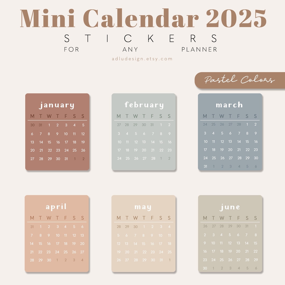 2025 Monthly Calendar Stickers Printable for Journals and Planners, Minimal Months, Mini Pastel