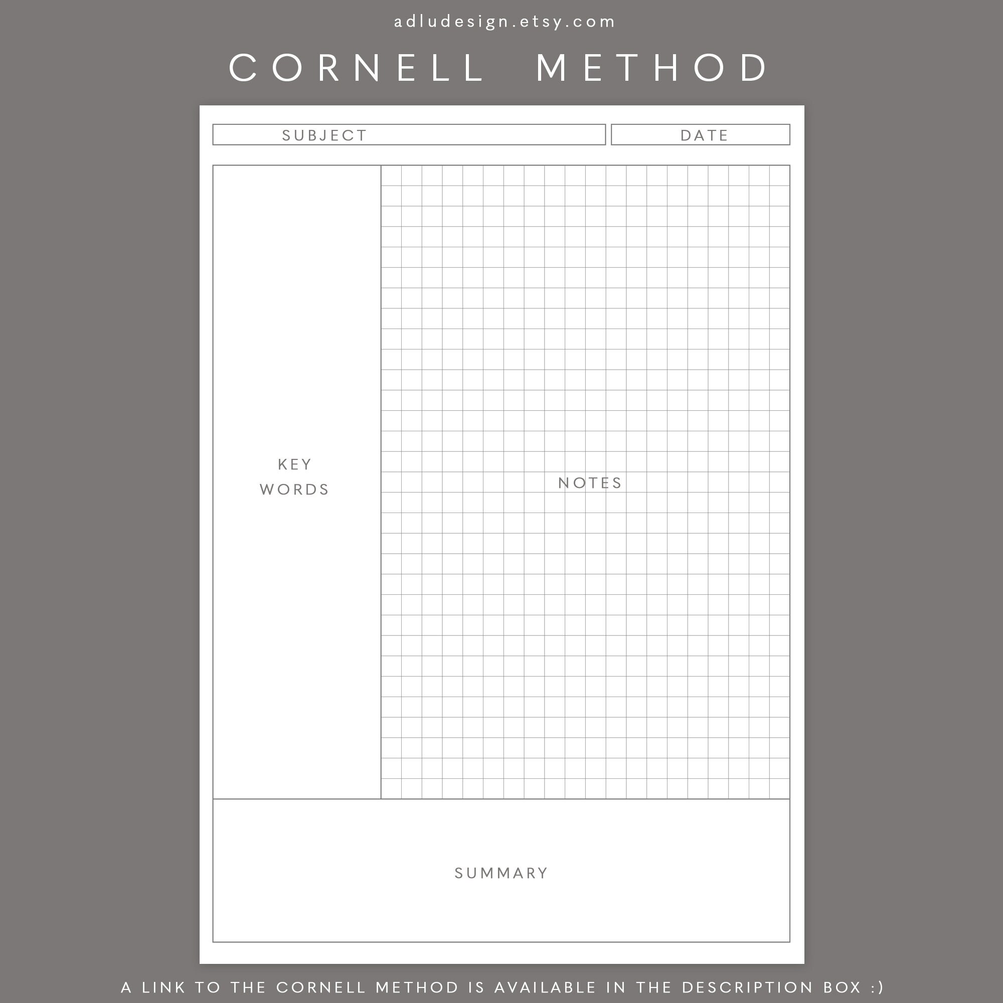 Cornell Paper Set Printable, White Paper With Gray Dots Lines &amp; Grid ...