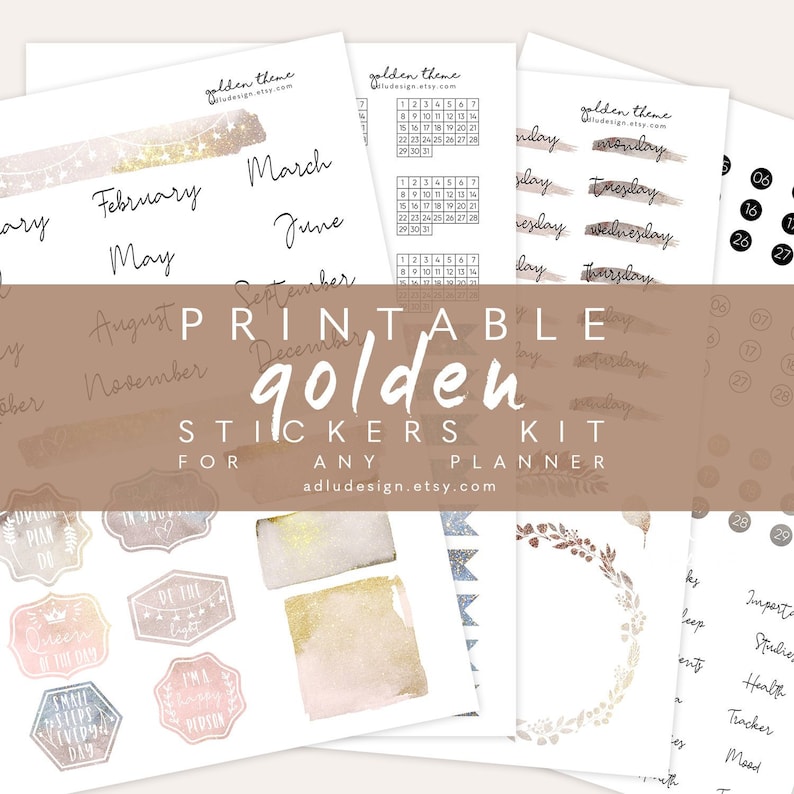 A4 Golden Month-to-month Stickers Package Printable, Bullet Magazine Stickers, Watercolors Bouquets Stickers, Times Weeks Stickers, Realistic Stickers photograph relating to Etsy Printables named A4 Golden Every month Stickers Package Printable, Bullet Magazine Stickers, Watercolors Bouquets Stickers, Times Weeks Stickers, Simple Stickers