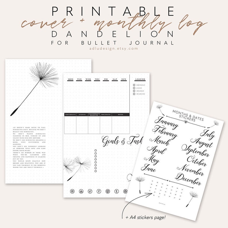 Dandelion Regular Log Printable, Bullet Magazine Increase, Month-to-month Structure, Bujo Unfold, Sensible Stickers, Weeks Stickers photo regarding Bullet Journal Monthly Spread Printable named Dandelion Regular monthly Log Printable, Bullet Magazine Incorporate, Regular monthly Design, Bujo Unfold, Realistic Stickers, Weeks Stickers