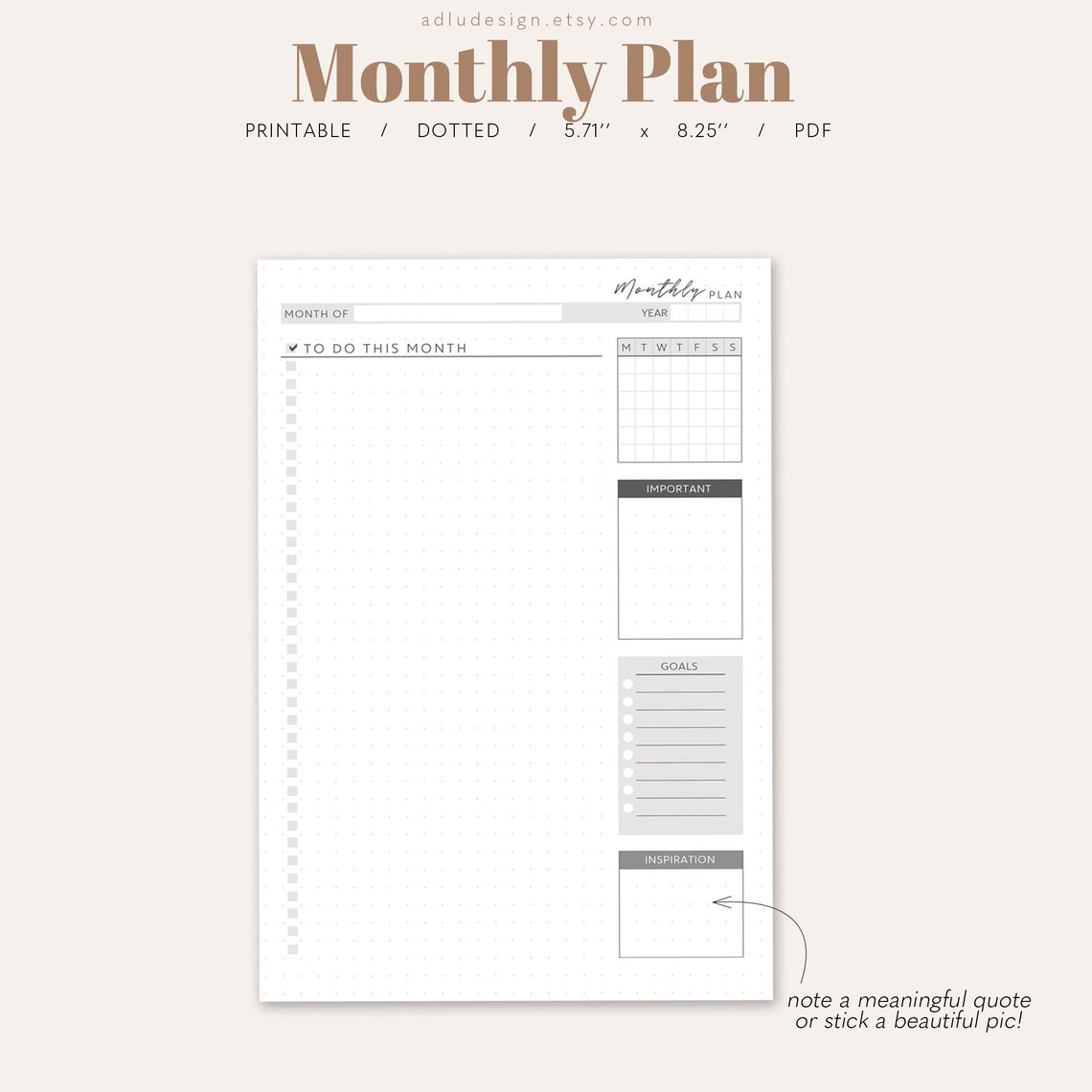 Monthly Plan Printable for Bullet Journal Kit Insert for - Etsy