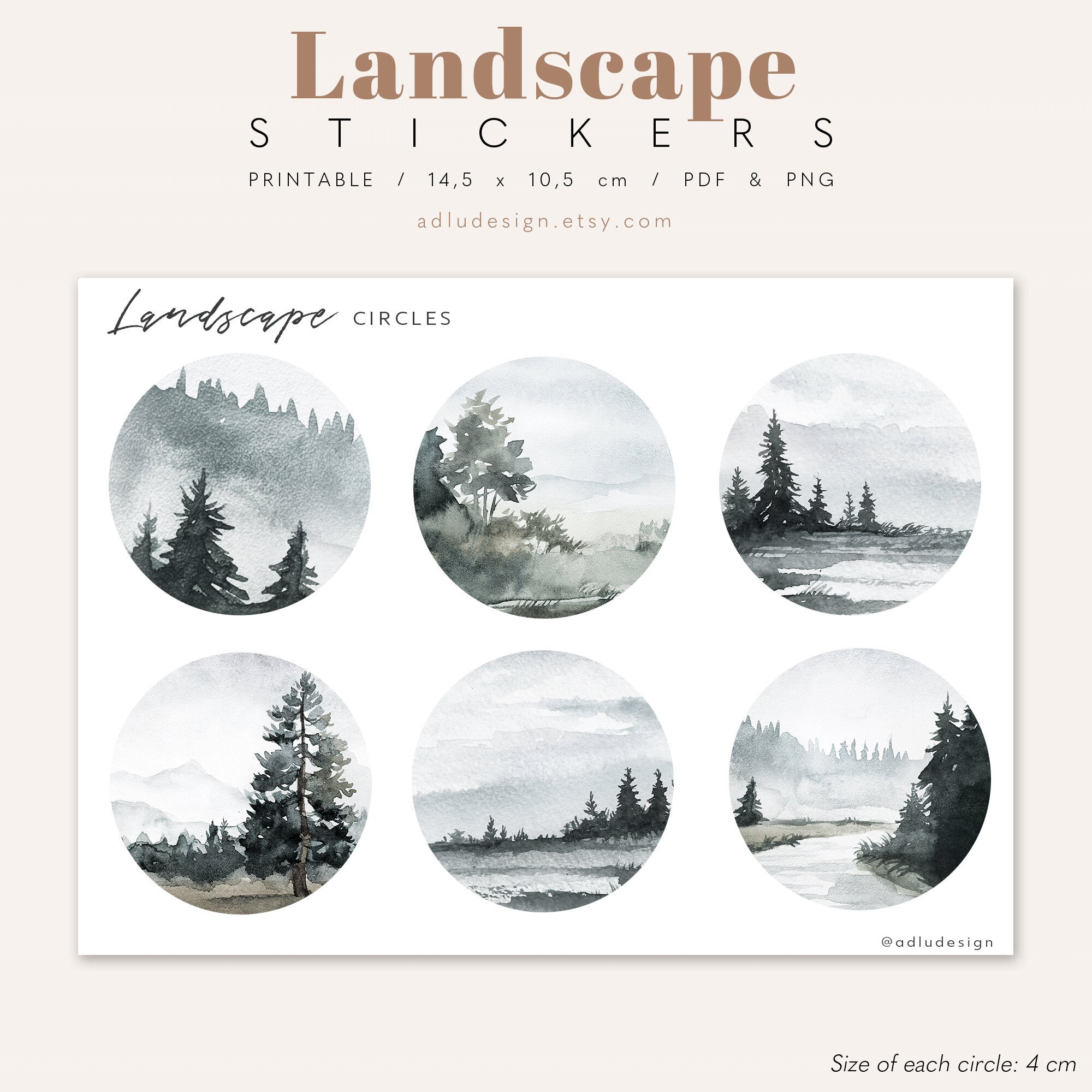 landscape stickers printable for bullet journal planner etsy