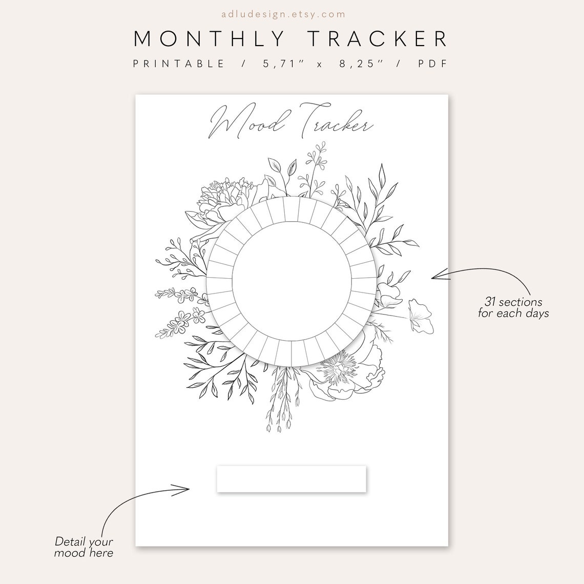 mood tracker for bullet journal printable black and white etsy