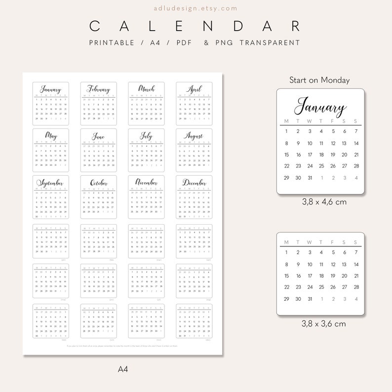2024 Monthly Calendar Stickers Printable for Journals and Etsy