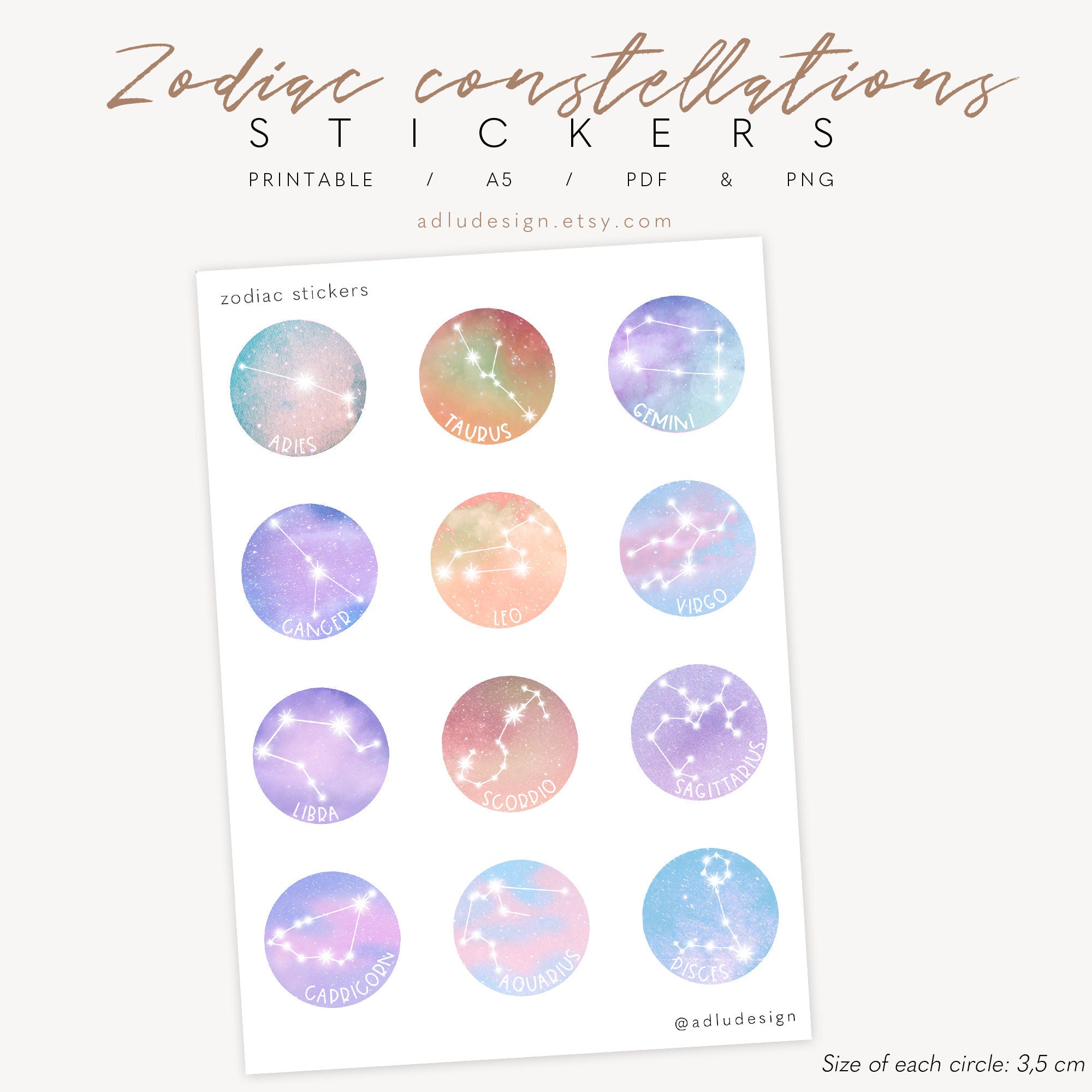 zodiac constellations stickers printable for bullet