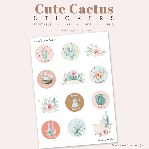 cactus stickers printable for bullet journals planners etsy ireland