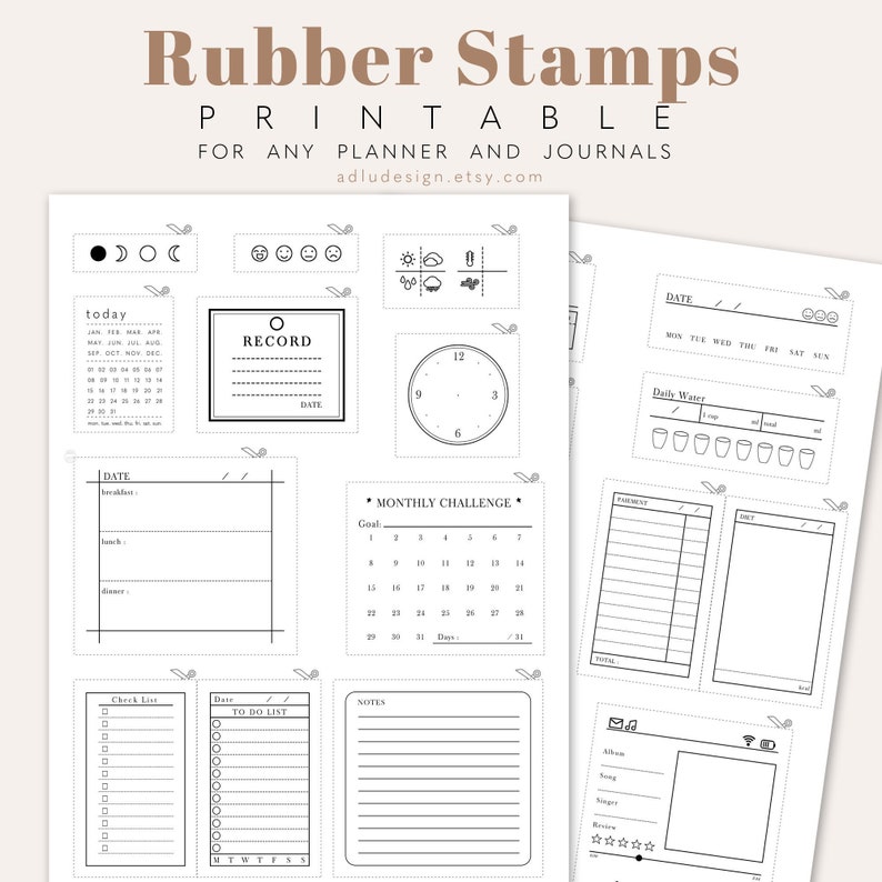 Rubber Stamps Printable for Bullet Journal and Planner Etsy