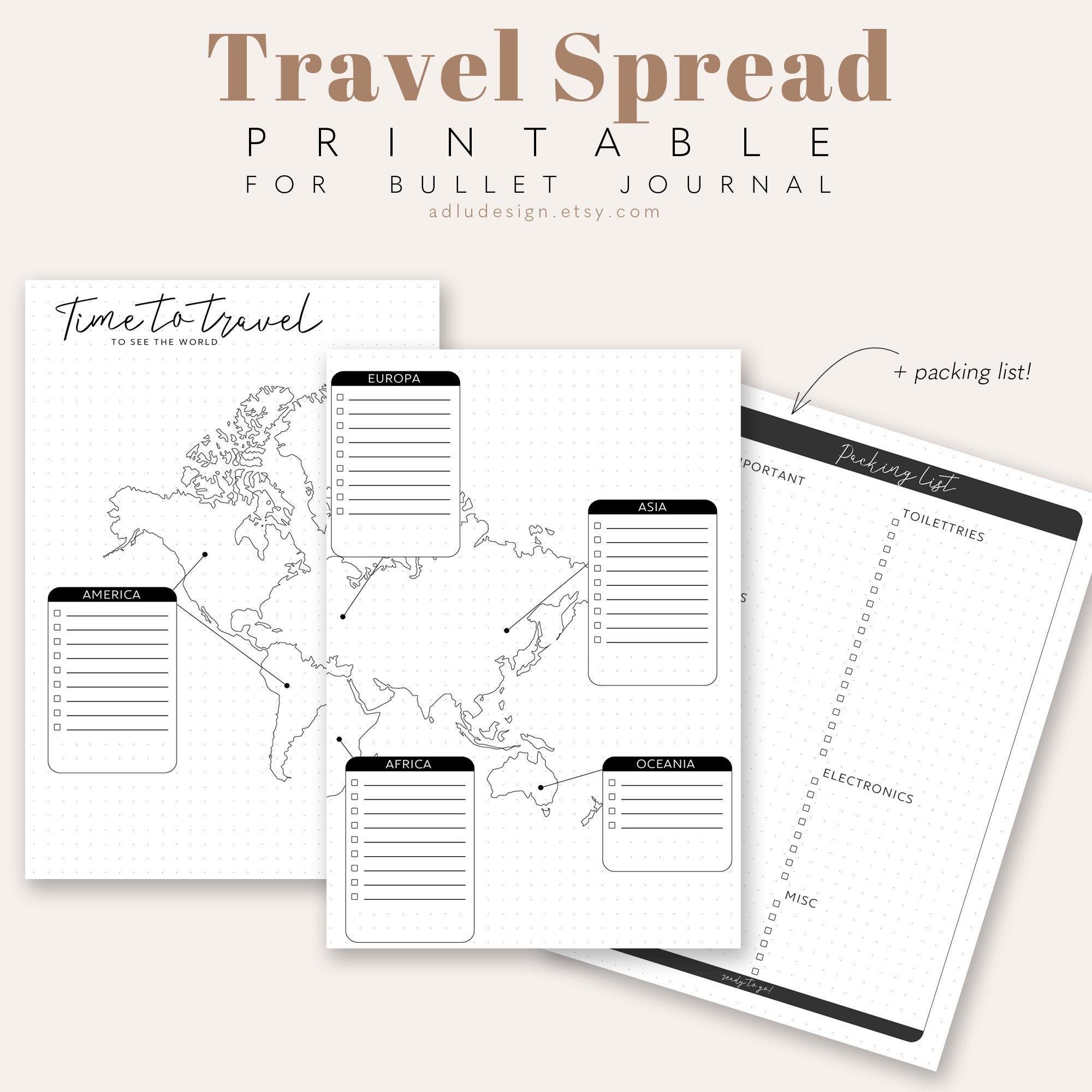 travel spread printable packing list bullet journal insert etsy canada