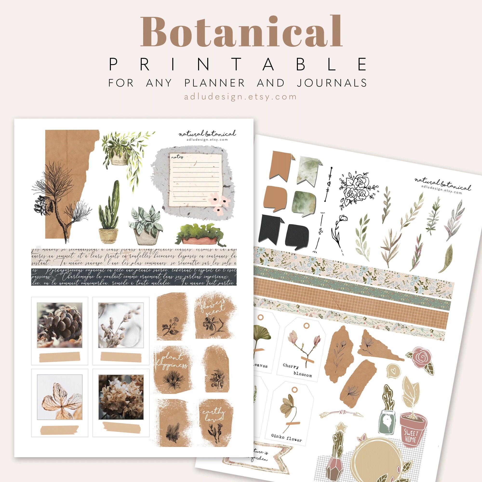 a4 botanical stickers printable for bullet journal herbal etsy
