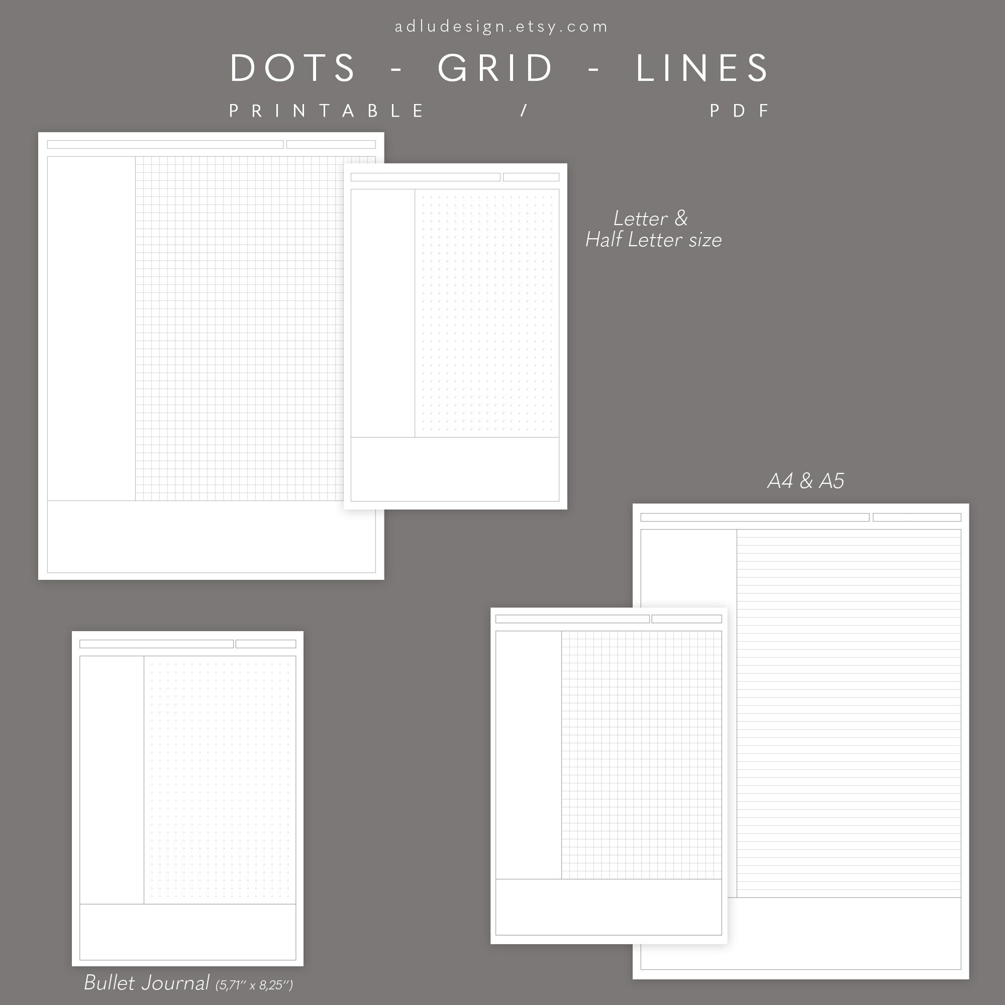 Cornell Paper Set Printable, White Paper With Gray Dots Lines & Grid ...