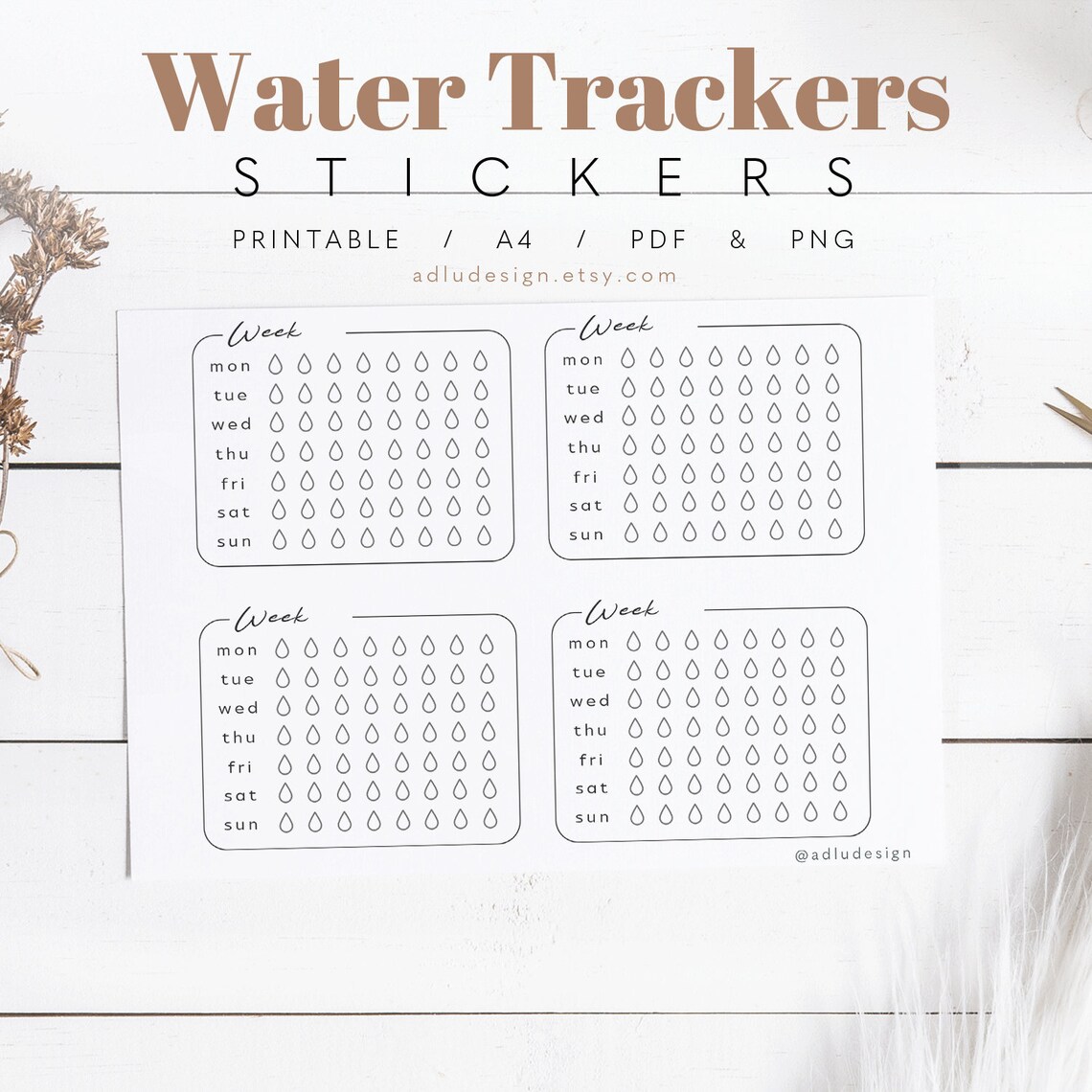 Weekly Water Tracker Stickers Printable Journals and Planners, Mini ...