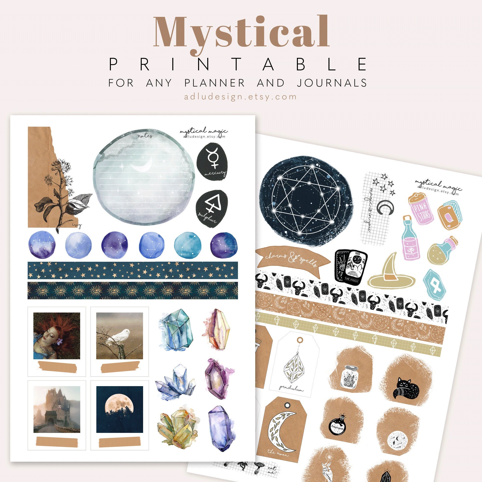 a4 mystical stickers printable for bullet journal magical etsy
