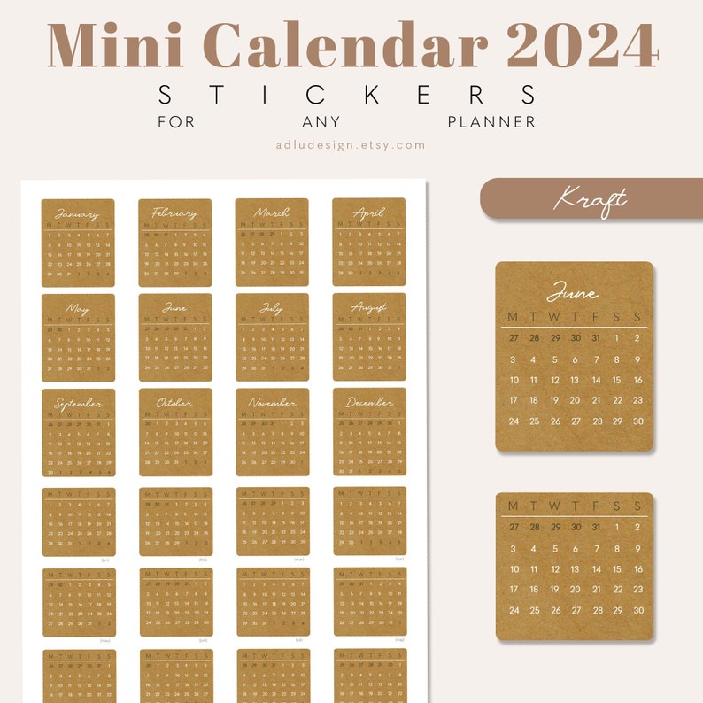 2024 Monthly Calendar Stickers Printable for Journals and Planners