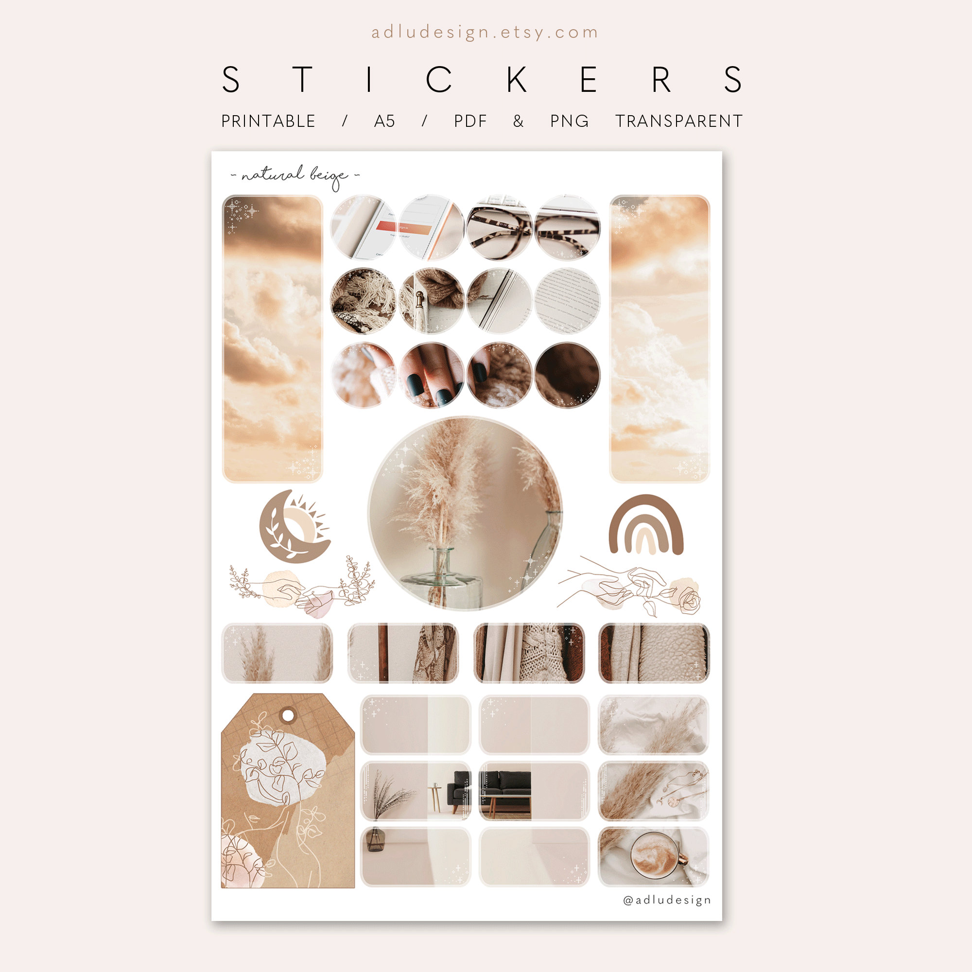 natural beige stickers printable for bullet journal and etsy denmark