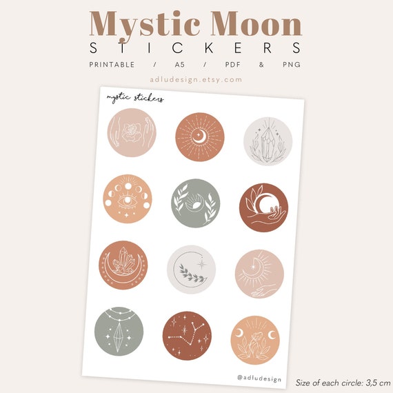 Mystic Moon Stickers Printable for Bullet Journals &amp; Planners | Etsy