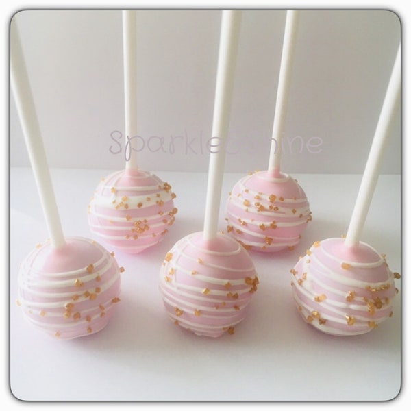 1 Dozen Pink White Gold Cake Pops, Baby Girl Christening Cake Pops, Girl's Communion Cake Pop, Baby Shower Cake Pops, Baptism Cake Pops