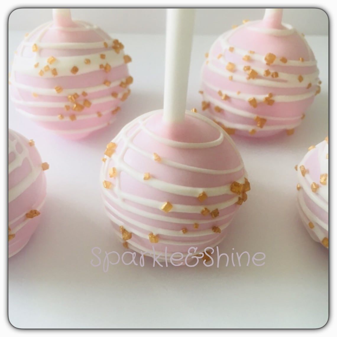1 Dozen Pink White Gold Cake Pops Baby Girl Christening Cake Etsy