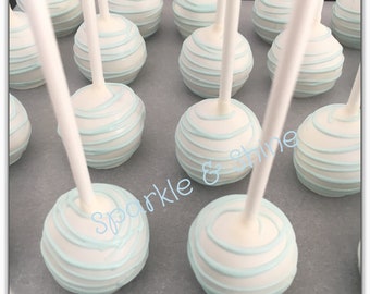 1 Dozen White/Blue Cake Pops, Baby Blue Cake Pops, Boys Communion Cake Pops, Boy's Baptism Cake Pops