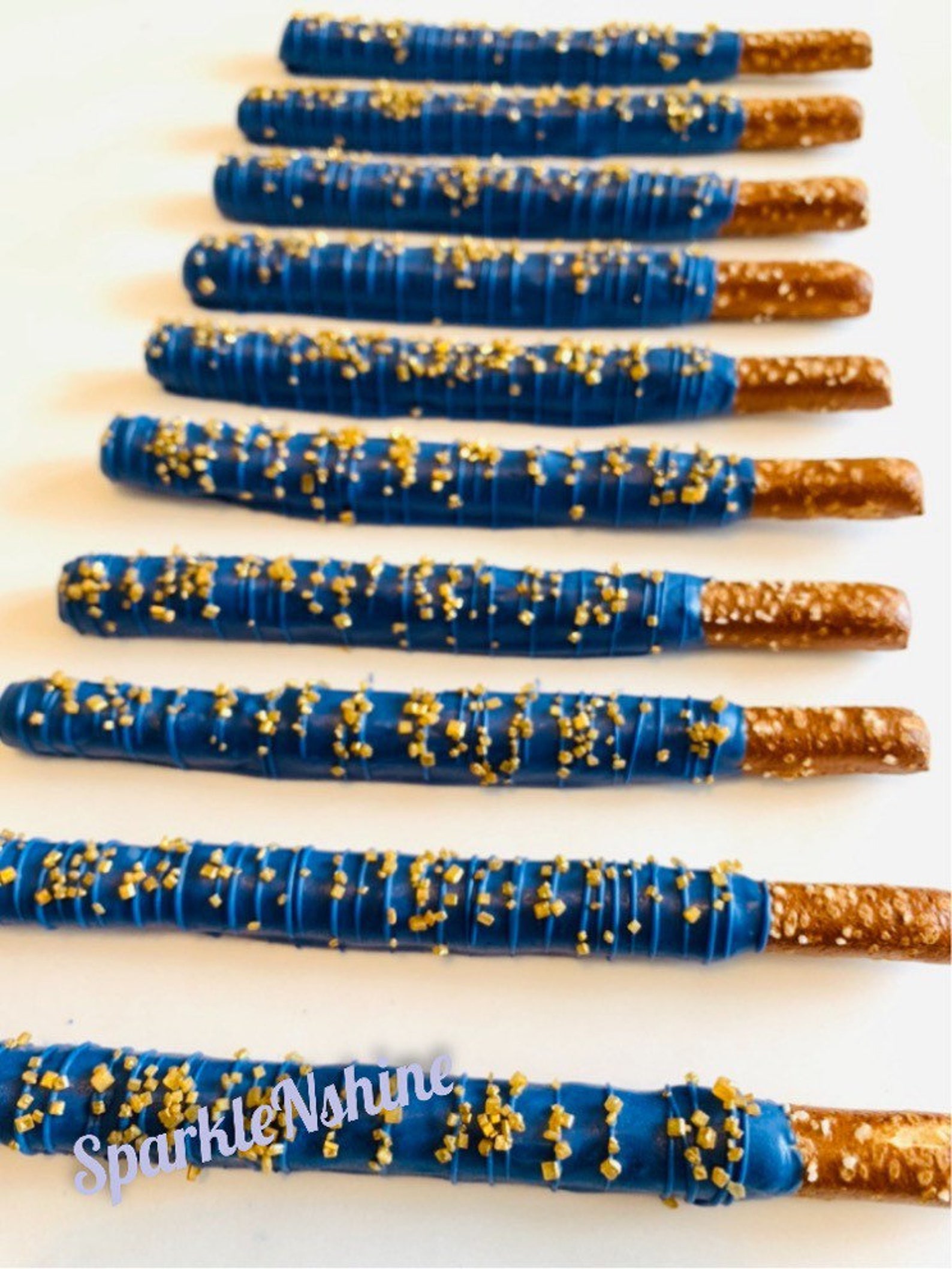 1 Dozen Royal Blue Pretzel Rods Dark Blue With Gold Sugar Etsy
