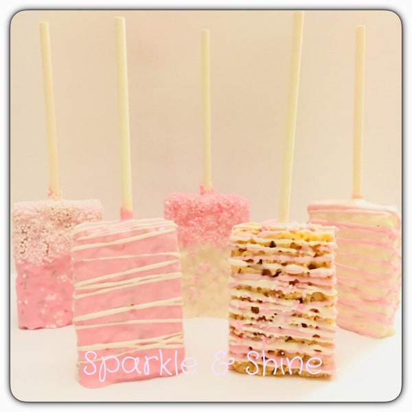 1 Dozen Pink White Dipped Rice Krispies, Girl's Rice Krispies, Girl's Communion Favor , Baby Shower Favors, Party Favor, 1 Dz